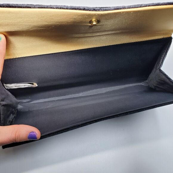 Victorias Secret Vintage 10 Inch Clutch Black Velour with Snap Closure - Picture 6 of 9